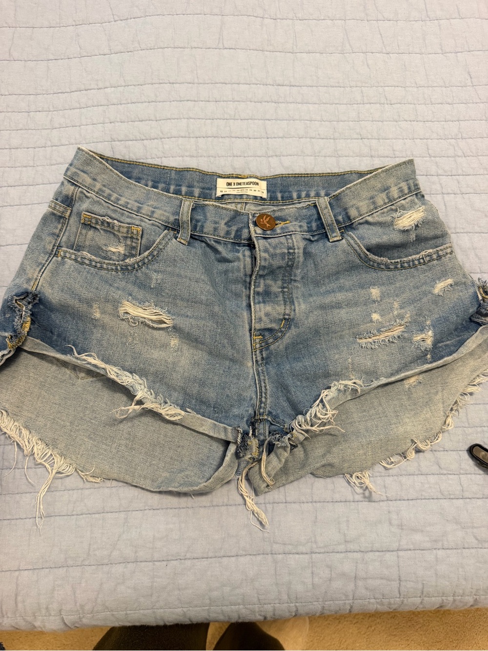 One Teaspoon Washed Light Blue Distressed Denim Cutoff Shorts